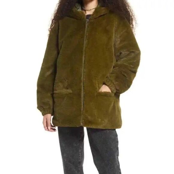 BP Dark Green Plush Oversized Cozy Zip-Up Hooded Jacket NWT Size X-Small-Med - Picture 13 of 13